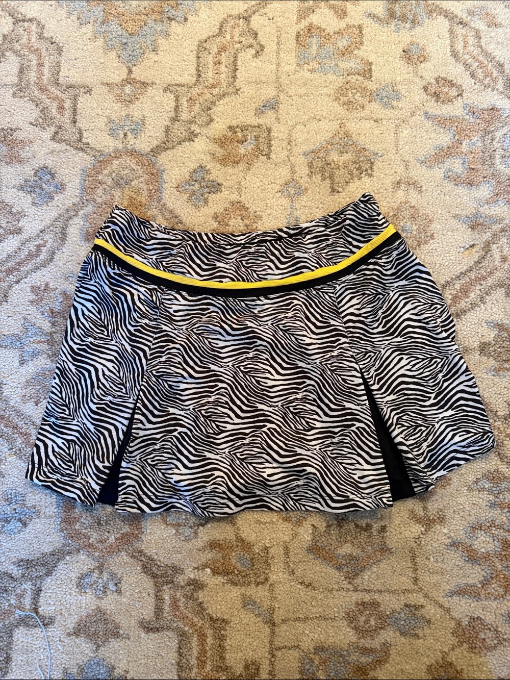 Y2K Tail Zebra Print Pleated Tennis Skirt with Yellow Trim